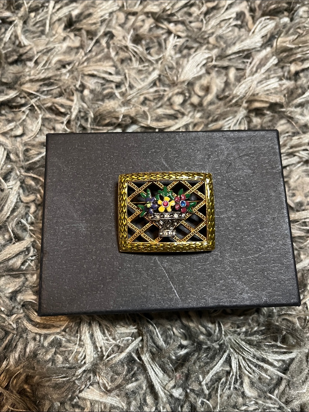 Gold-Tone Floral Basket Brooch with Multicolor Enamel Accents Joan Rivers flower